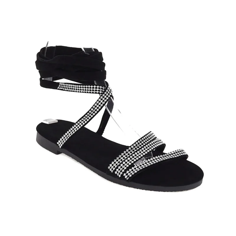 

Women's Sandals 2021 Summer Sandals Ankle Strap Flat Sandales Crystal Comfortable Flats Fashion Casual Female Shoes Plus Size 43