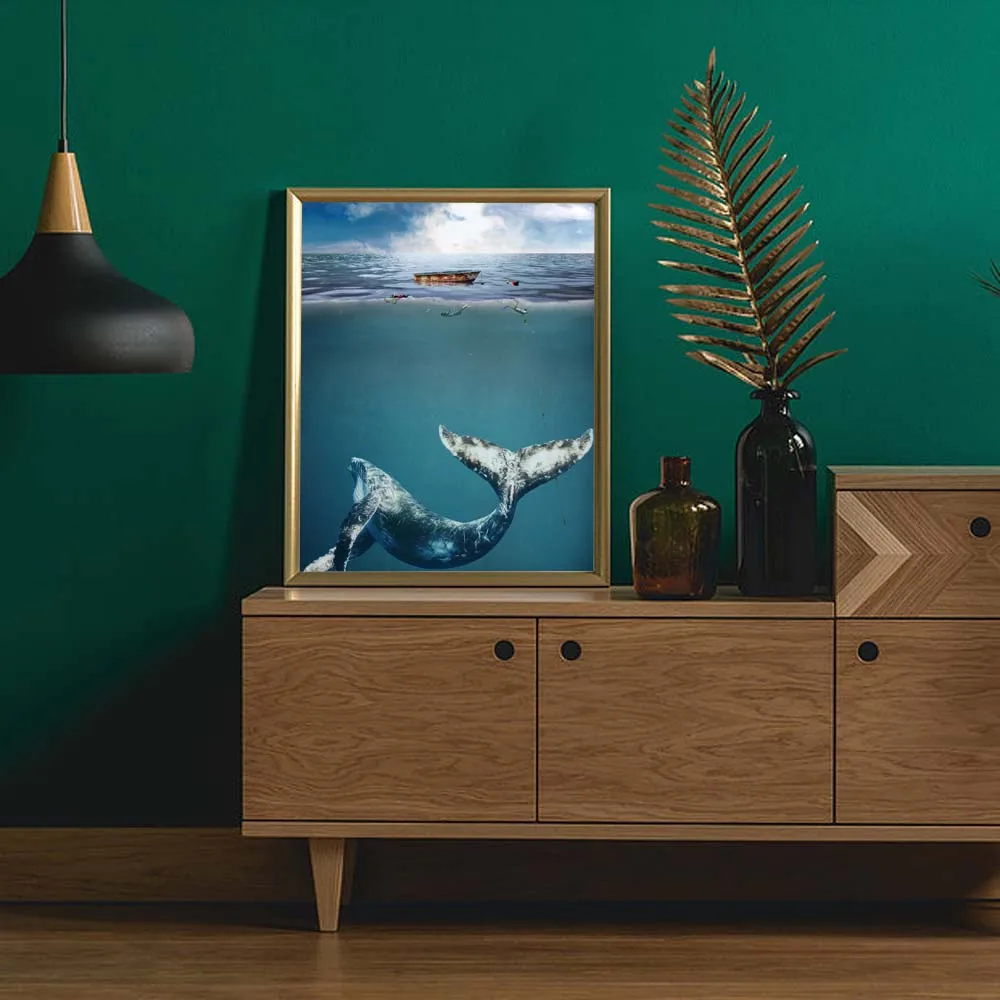 

Whale Poster Illustration Art Canvas Painting Animal Posters and Prints Modern Wall Picture for Living Room Blue Decor for Home