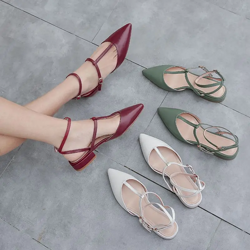 

AGODOR 2020 Women T-strap Pointed Toe Pumps Low Chunky Heel Spring Ladies Pumps Slingback Ankle Strap Shoes Size 33-43