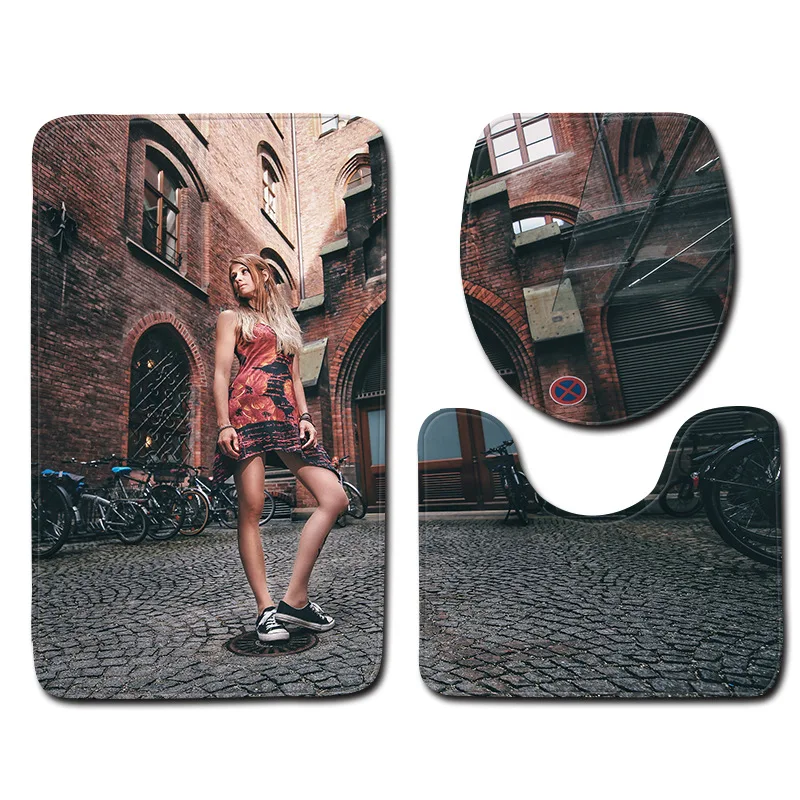 Привлекательный женский коврик для ванной комнаты с принтом набор ковров