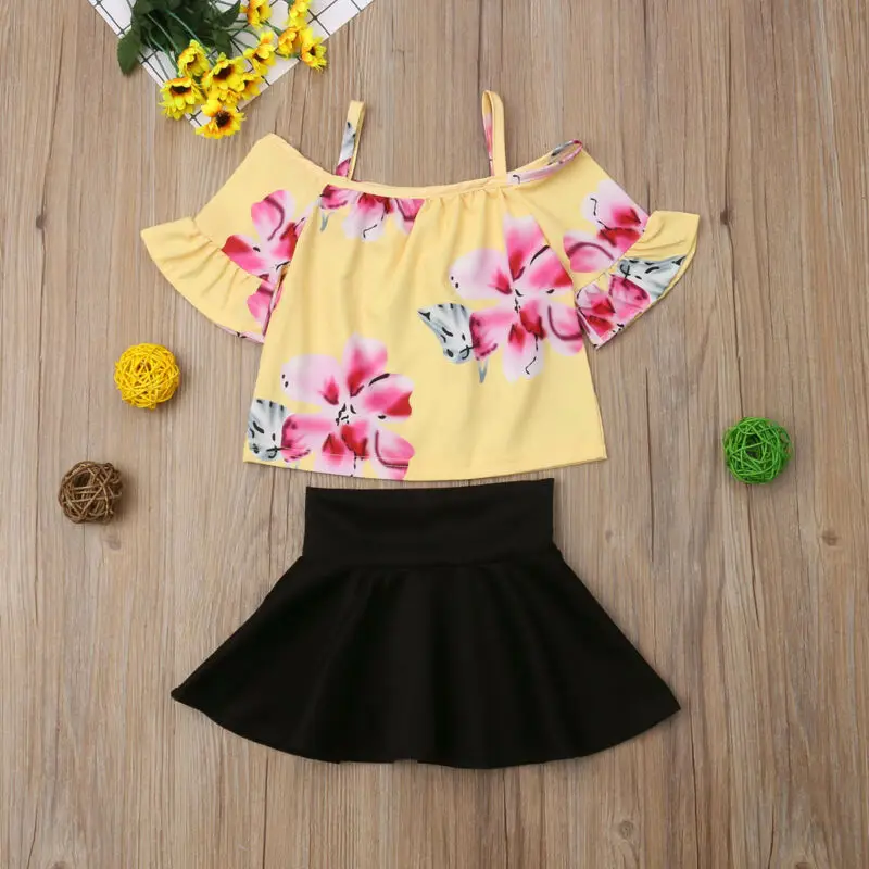 Комплект из 2 предметов для маленьких девочек Топ с открытыми плечами и желтым