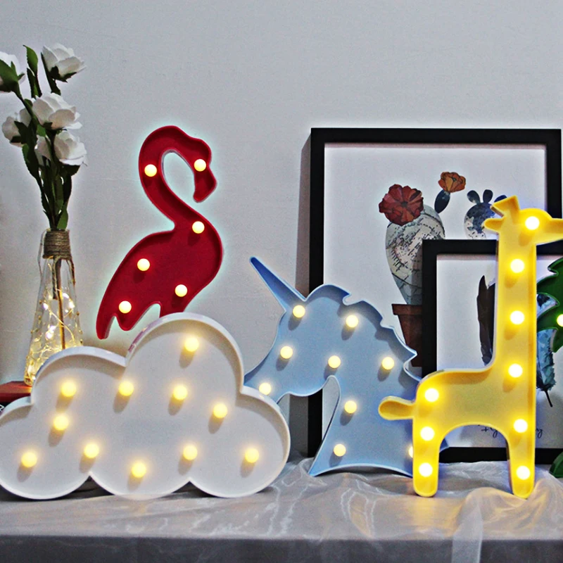 Светодиодный лампа ночник Фламинго Единорог огни ананас лампы Кактус Украшения