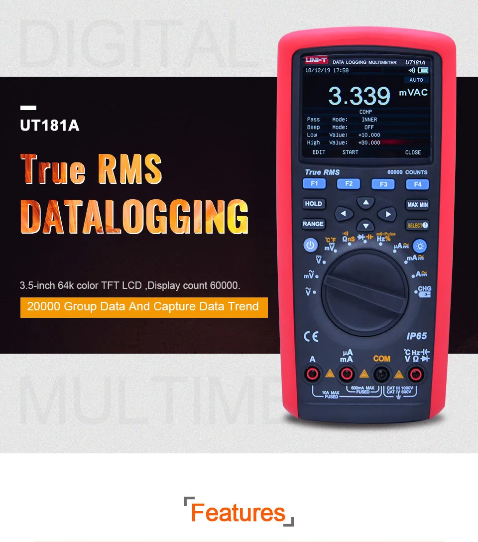 True RMS цифровой мультиметр UNI-T UT181A вольт ток тест er/фильтр низких частот/двойной Тест температуры/модуль bluetooth UTD07A