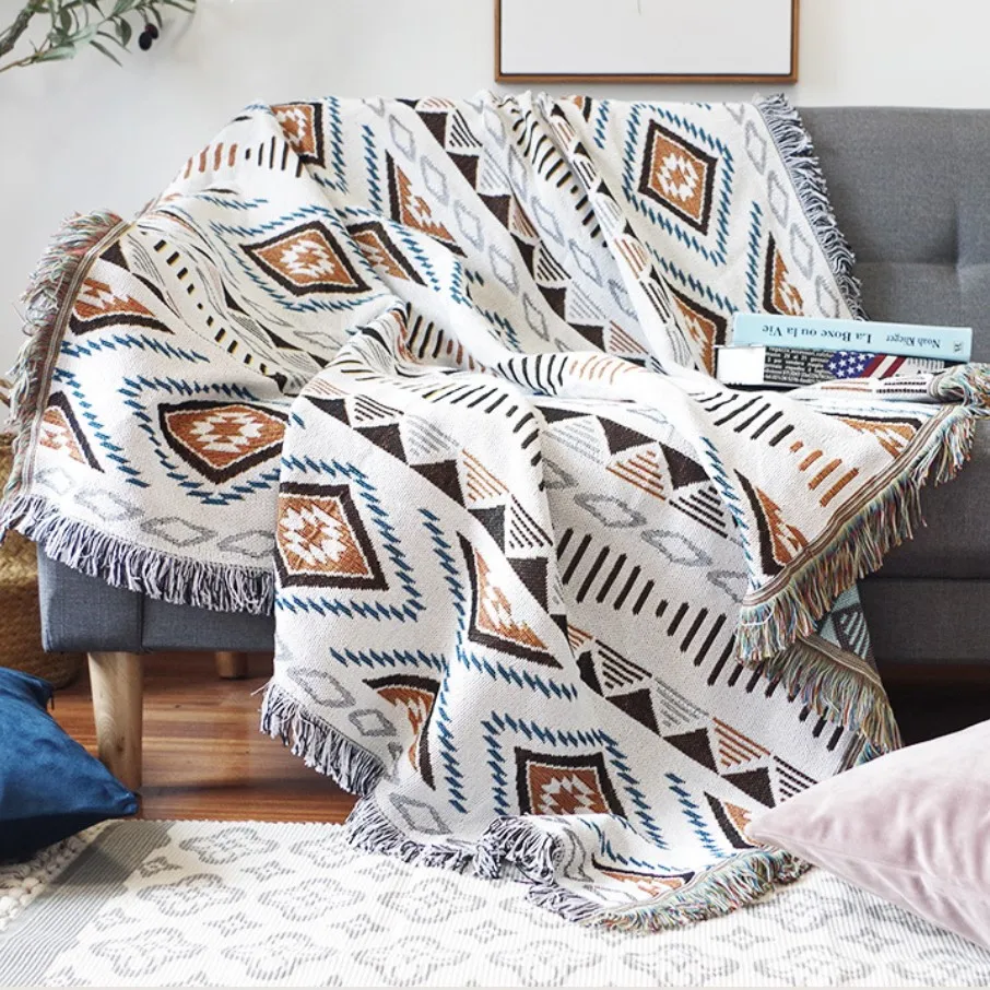 

European Geometry Throw Blanket Sofa Decorative Slipcover Cobertor on Sofa/Beds/Plane Travel Plaid Non-slip Stitching Blankets