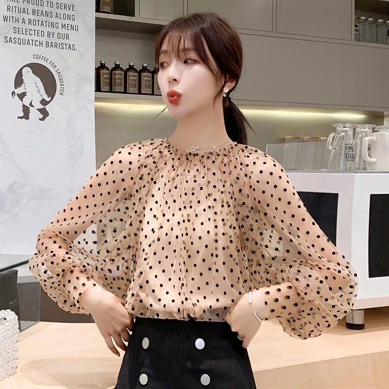 COIGARSAM Повседневная Блузка в горошек женская новая весенняя шифоновая Свободная