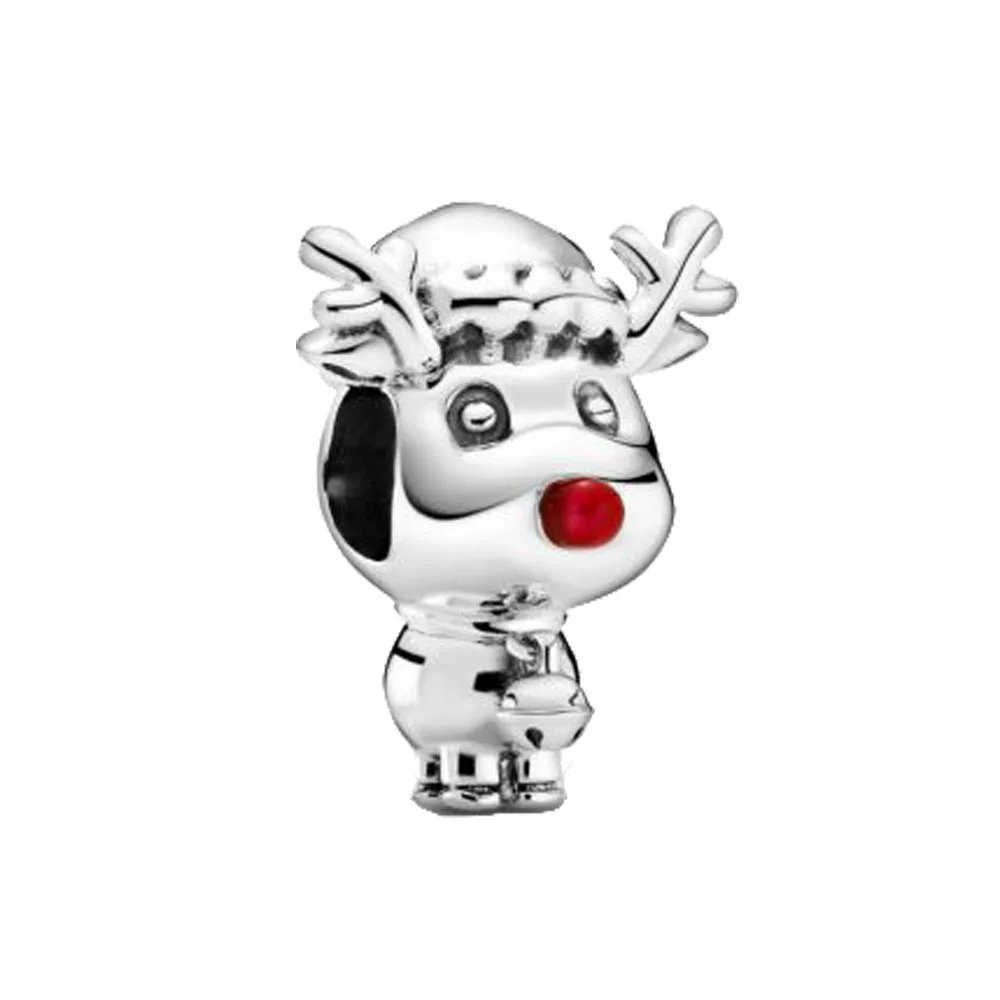 

2020 Winter New 925 Sterling Silver Beads Rudolph The Red Nosed Reindeer Charm fit Original Pandora Bracelet Christmas Jewelry