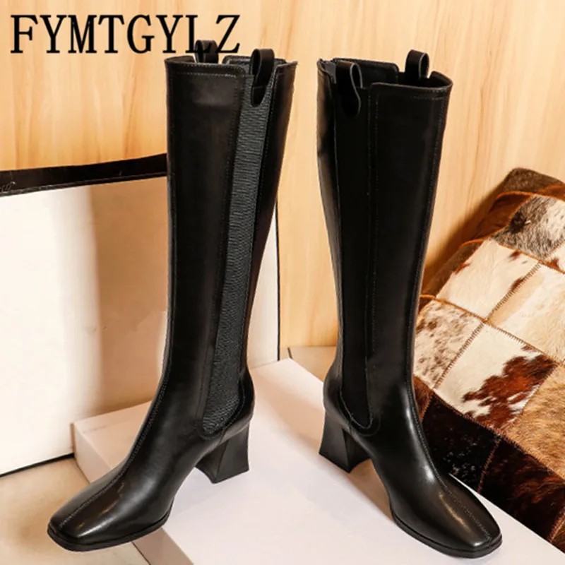 

Женские ботинки челси из натуральной кожи, на толстом каблуке, с квадратным носком