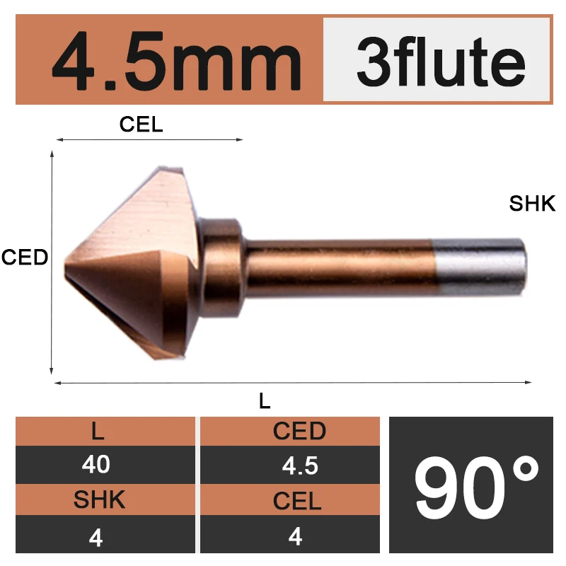 Сверло для зенковки UCHEER, сверло из быстрорежущей стали и стали для снятия фаски, 90 градусов, 4,5-50 мм