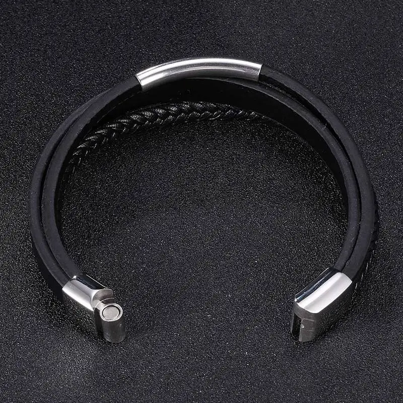 New Design Mutilayer Handmade Black Braided Leather Bracelets Bangles for Men Stainless Steel Fashion Wristband Best Gift SP1010 | Украшения