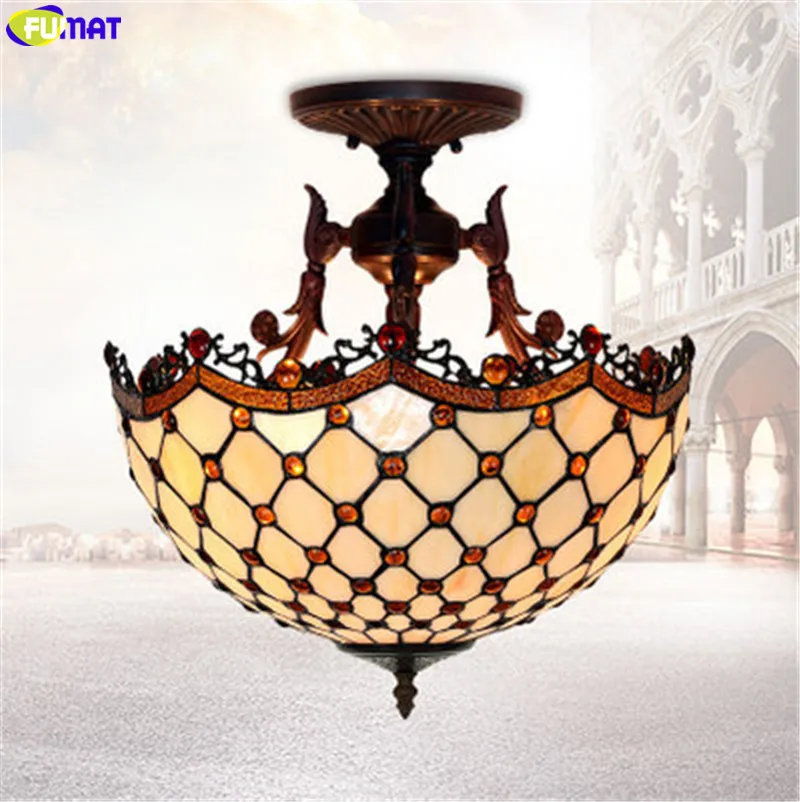FUMAT витражные потолочные лампы с бусинами и абажуром светодиодный светильник для