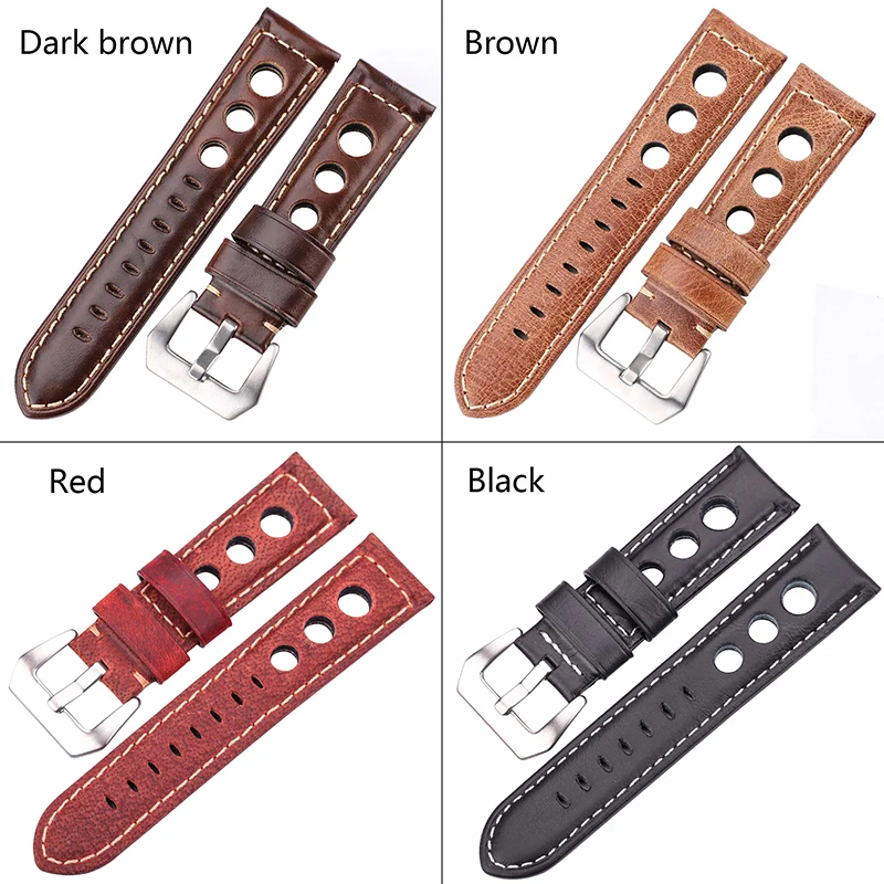 Oil Wax Cowhide Watchbands 22mm 24mm Dark Brown Women Men Fashion Genuine Leather Watch Band Strap Belt With Pin Buckle
