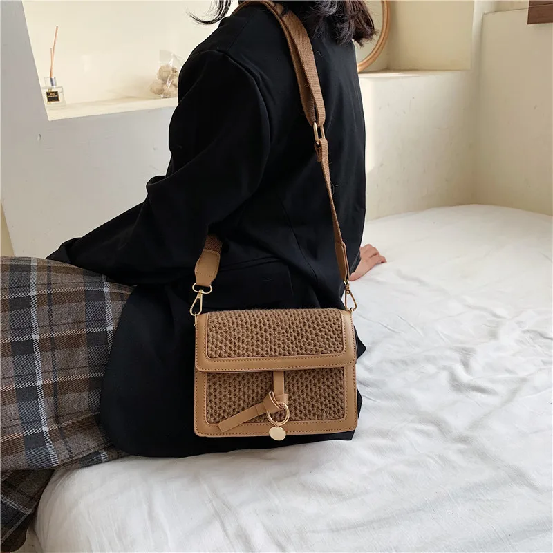 Mowah Wool Woven Women Bag Korean Style Shoulder Autumn and Winter Crossbody Small Square Handmade Bags BIW438 PM49 |