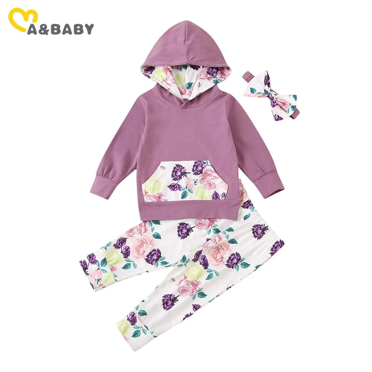 

Ma&Baby 0-24M Spring Autumn Infant Toddler Newborn Baby Girl Flower Clothes Set Long Sleeve Sweatshirt Pants Headband Outfit