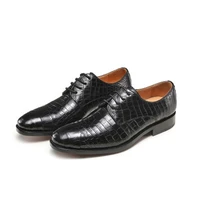 linshe crocodile mens shoes manual leather shoes pointed wedding shoe business black leather shoes men dress shoes