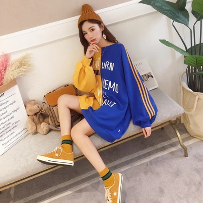 Толстовка Женская в стиле Харадзюку Свободный Повседневный свитшот полоску с