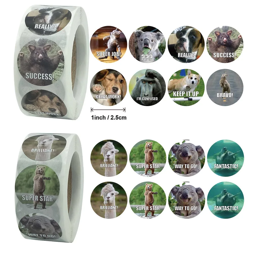 500 Pcs/roll 2.5 CM Reward Stickers for Teachers Fun Motivational & Incentive Kids Trendy Animal Meme Toys | Дом и сад