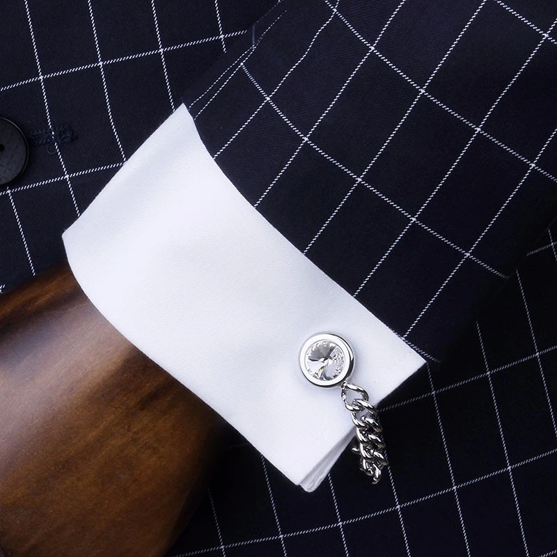 

Luxury Crystal Brass Chain Cufflinks for Mens Jewelry Buttons Top Quality Cuff Links Man Wedding Gifts Gemelos Z559