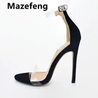 Босоножки женские из флока, на высоком каблуке 10 см, с ремешками, красные, летние, зеленые, классические, 2021