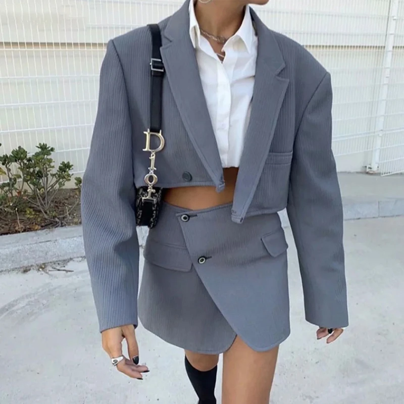

Blazers Skirt Suits Two Piece Set Women Blazer Jackets+Mini Skirts for Women Sets Outfit Vintage Office Workwears Corduroy Suits