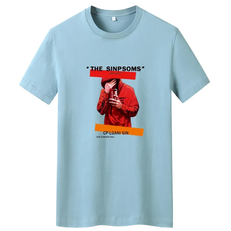 

SWENEARO summer 100% pure cotton red shirt men's printed T-shirt men's casual O-neck short-sleeved brand T-shirt men's T-shirt