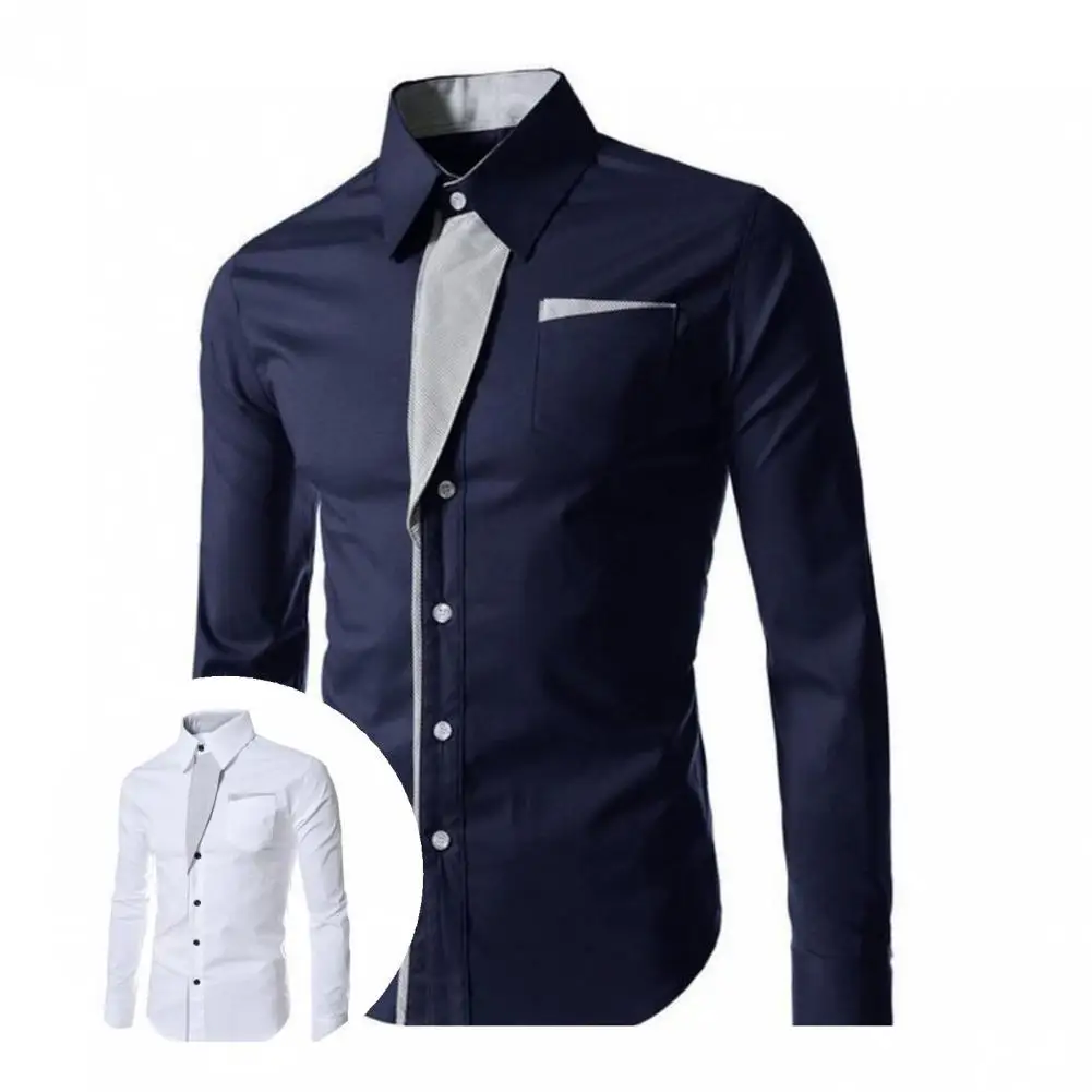 

Men Top Single-breasted Slim Comfy Turndown Collar Buttons Shirt Buttoned Shirt for Daily Wear