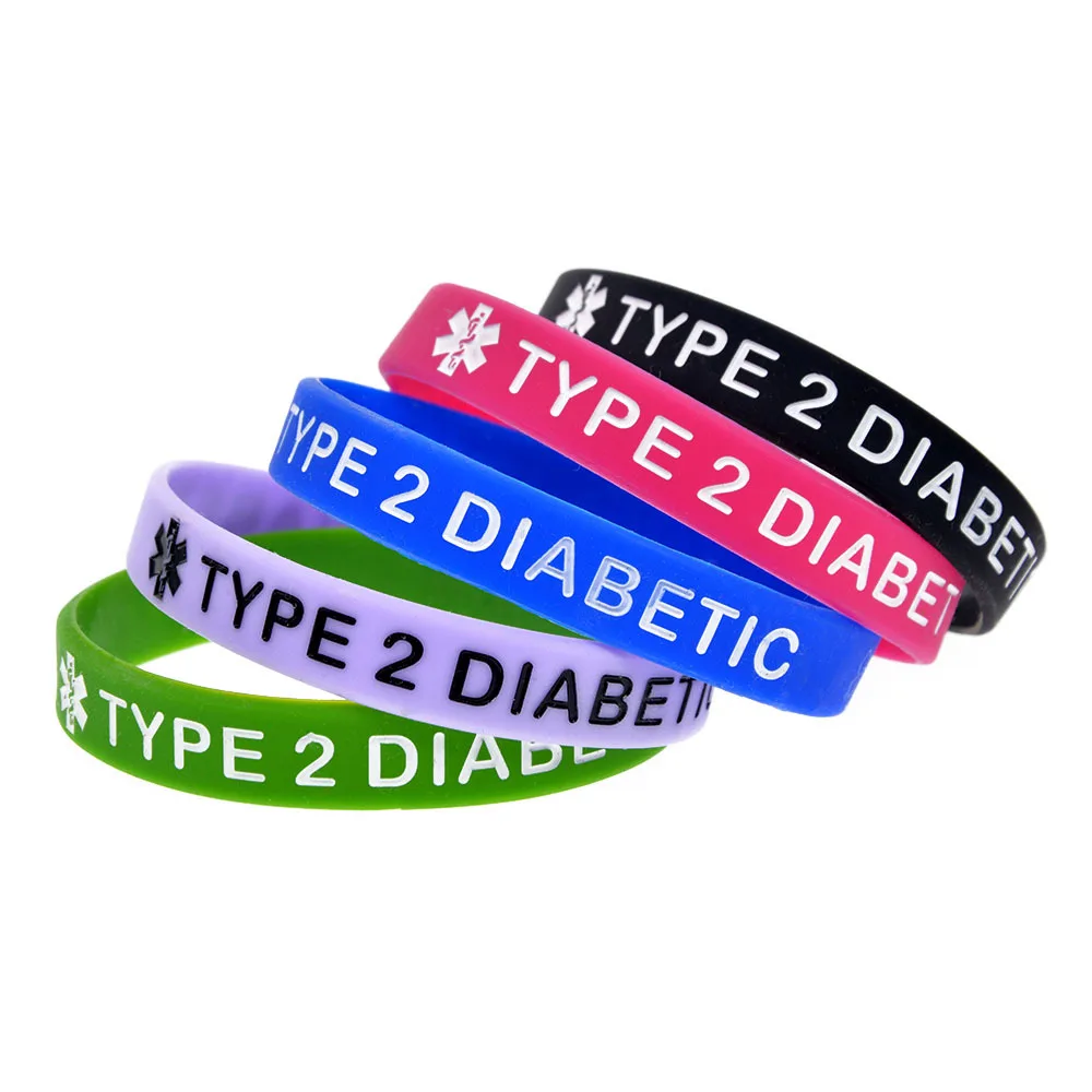 Fashion TYPE 2 DIABETIC bracelet soft silicone bracelet with type 2 diabetes medical warning bracelet hot sale