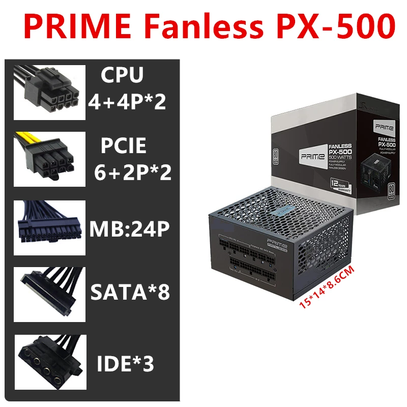 

New Original PSU For Seasonic Full Modular 80plus Titanium Zero Noise Without Fan 500W Power Supply PRIME Fanless PX-500