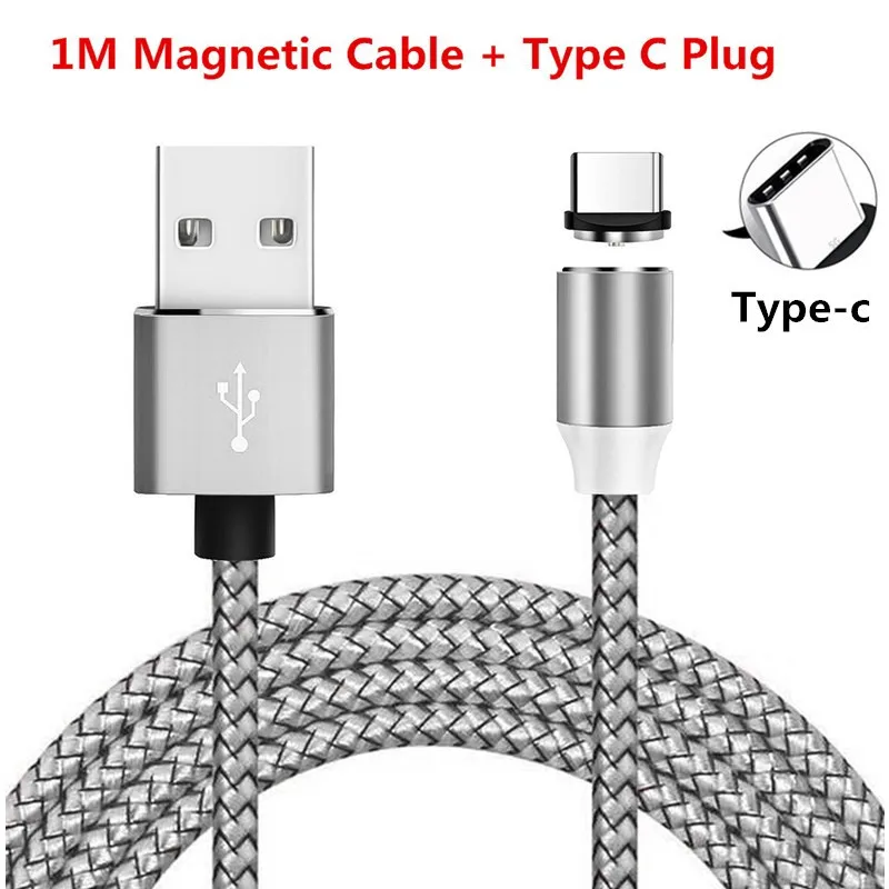 For Type C Silver 1 м Micro usb type C зарядный Магнитный USB кабель быстрое зарядное устройство для huawei p smart plus/Z honor 10i 20 y5 y6 y7 pro y9 prime - Цвет: For Type C Silver