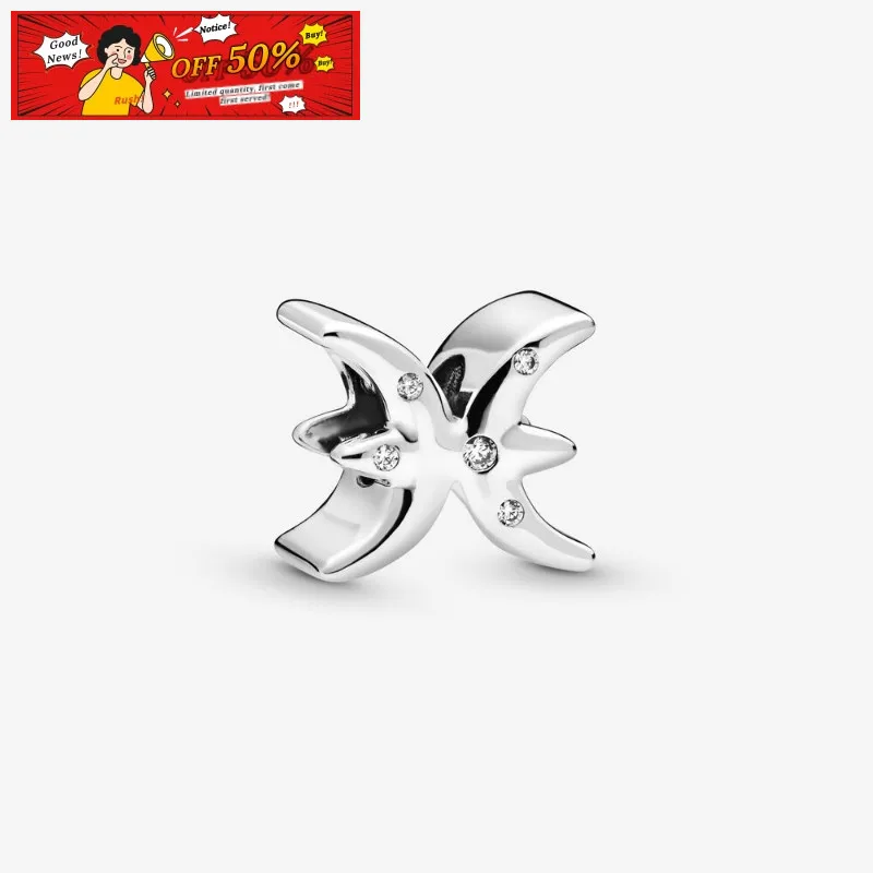 Новый 100% серебряные бусины 925 пробы сверкающие зодиака очаровательный подрходит