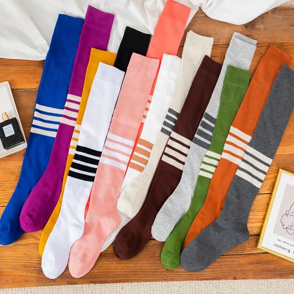 

JK College style cotton calf socks piled pile socks solid color AB four bars student tide stockings