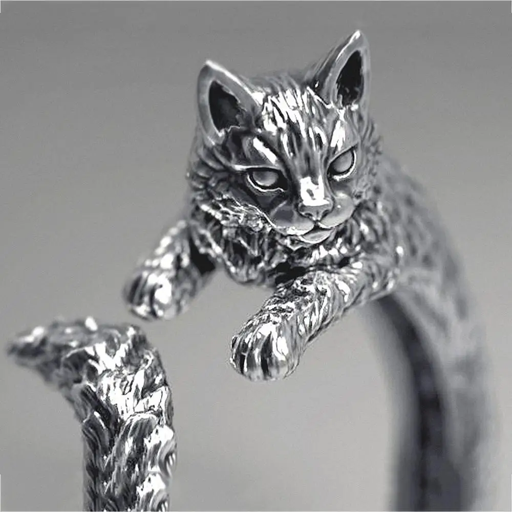 

Fashion design cat rings for women thai silver color jewelry cute band pet ring accessories birthday party gifts new men