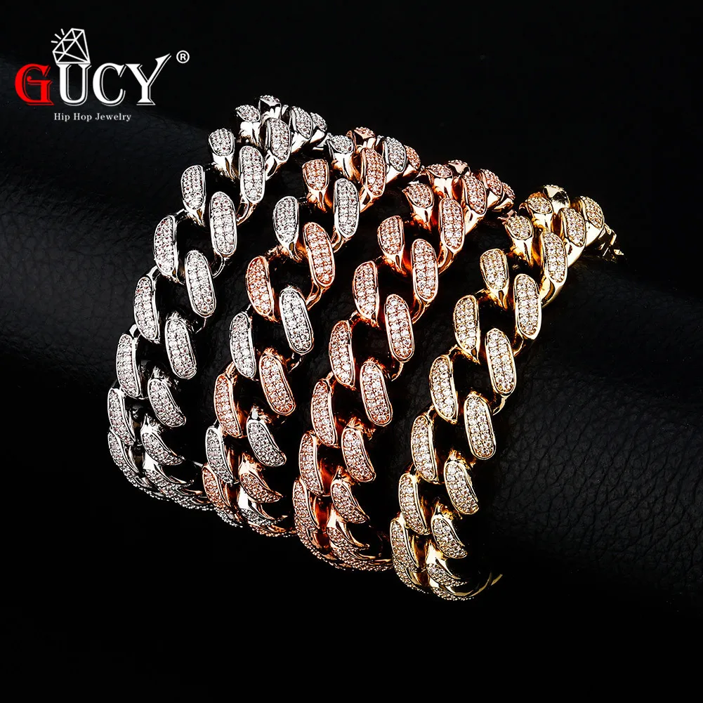 

GUCY 14mm High Quality Miami Cuban Link Bracelet Bling Men Jewelry AAAA Zircon Charm Hip Hop Chain