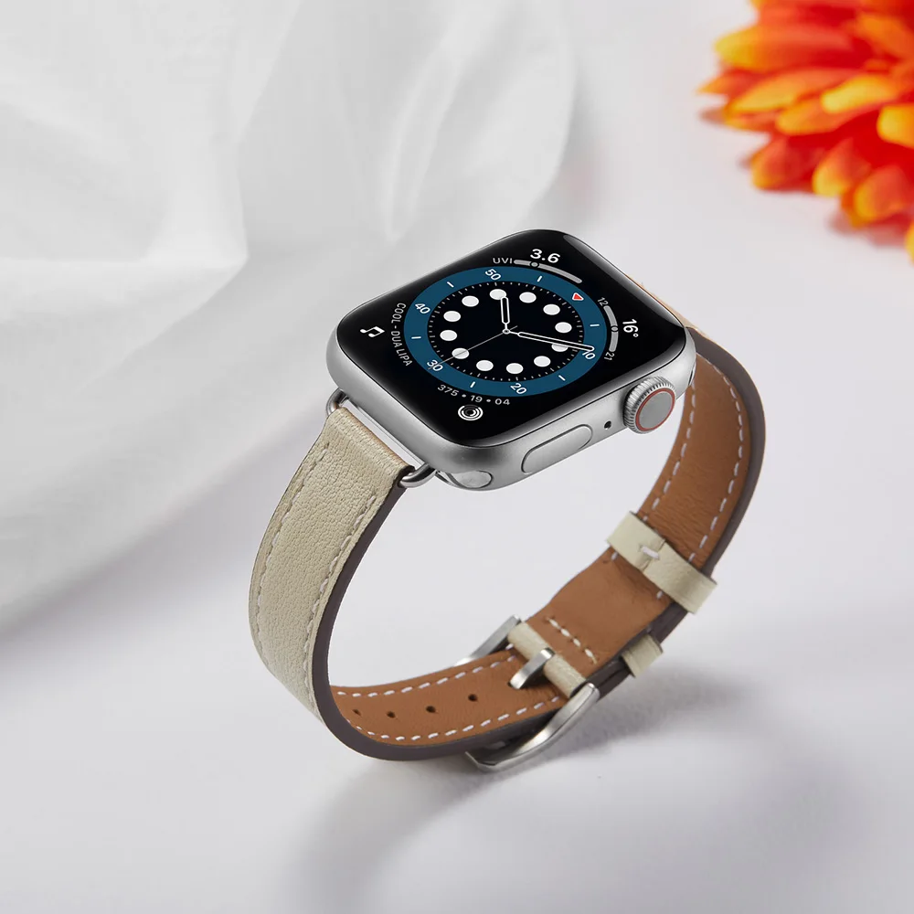 Real Leather Watchband For Apple Watch Series 6 5 4 3 Series SE Watch Strap Smartwatch Bracelet Women Wrist Band 44/40mm 38/42mm