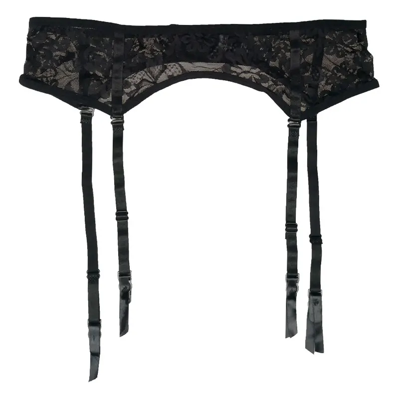 Пояс для чулок женский с цветочным кружевом черный/белый пояс металлическими