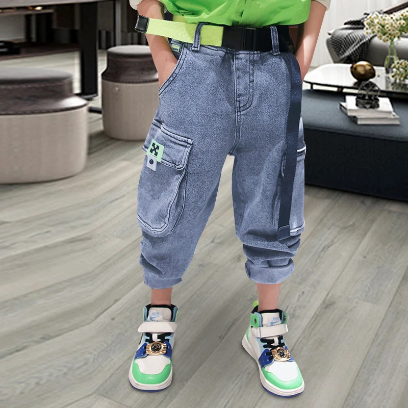 Джинсы для мальчиков детская одежда весенне-осенние темно-синие детские штаны