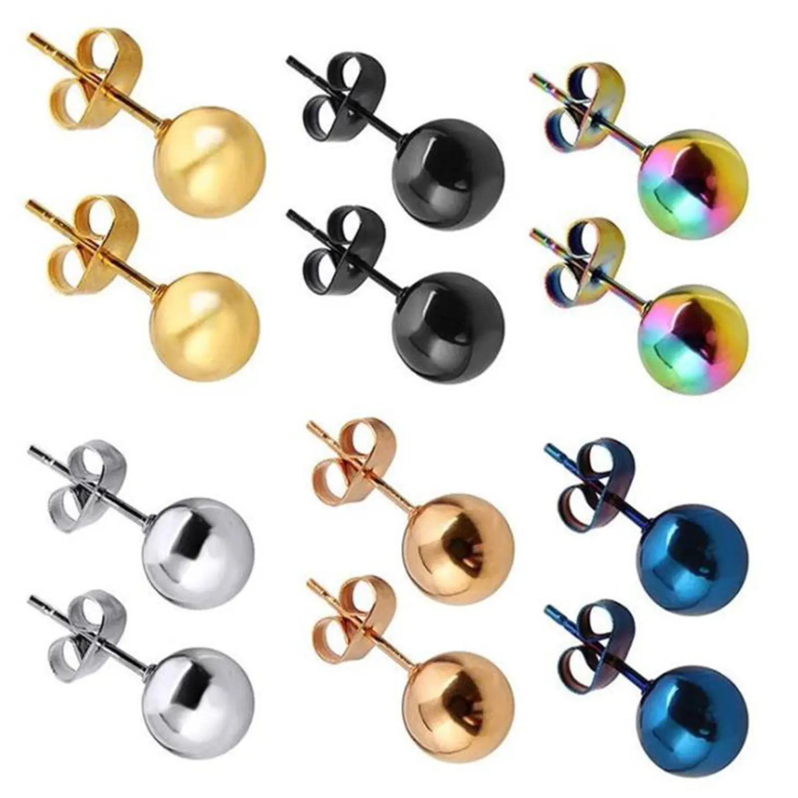 Stainless Steel Ear Post Stud Earrings For Women Men Jewelry Gold Silver Color Ball 2-8mm Dia Fashion Jewelry Wholesale, 1 Pair