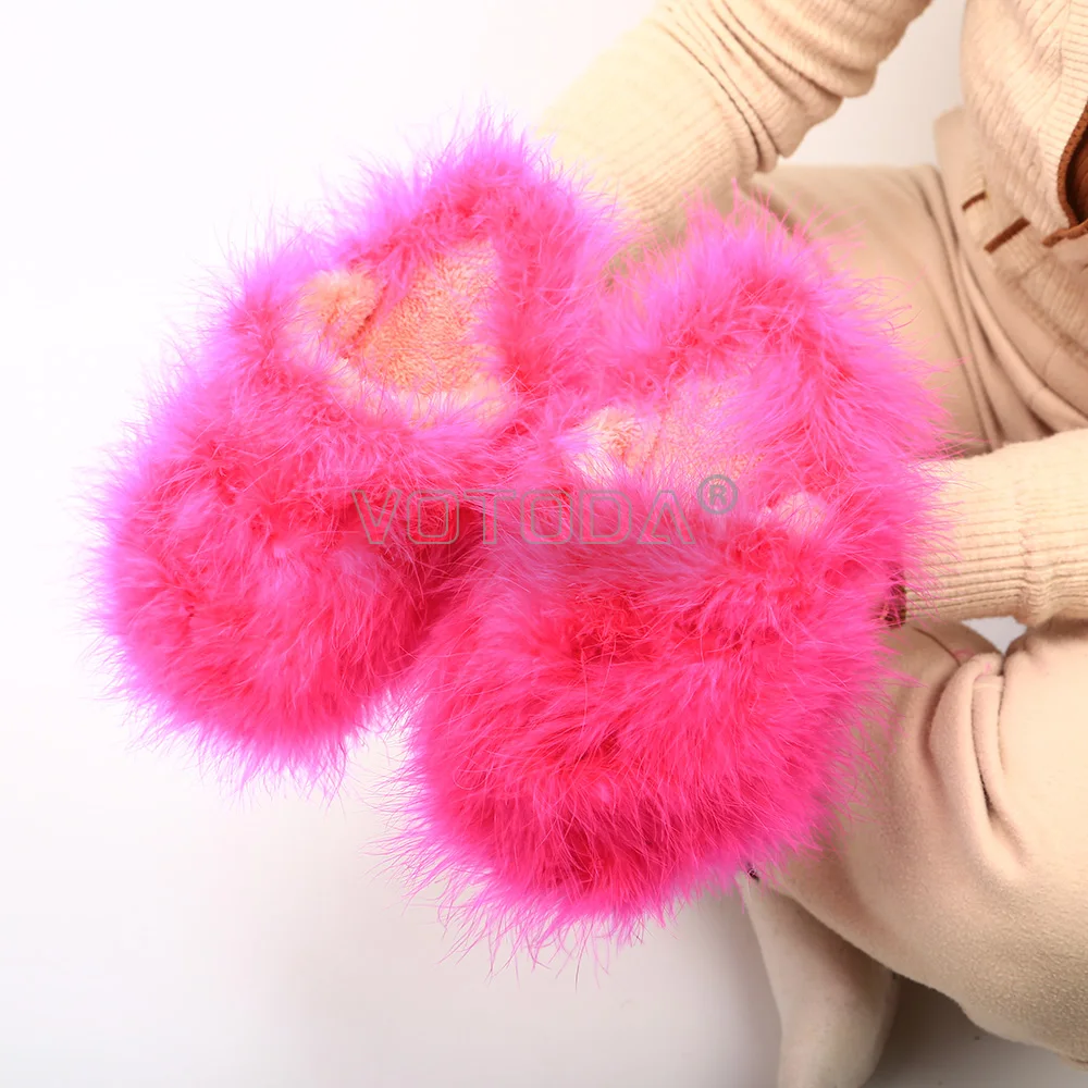 

Fluffy Feather Furry Slippers Women Fur Slides Warm Short Plush Cotton Slipper Soft Flat Home Flip Flop Winter Lady Warm Sheos