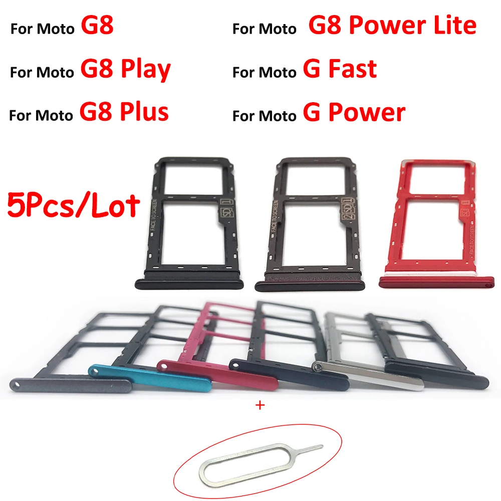 

5Pcs，Original For Moto G8 Plus Play Power Lite G Fast Power G100 G60S SIM Card slot tray chip drawer Holder repair part + Pin