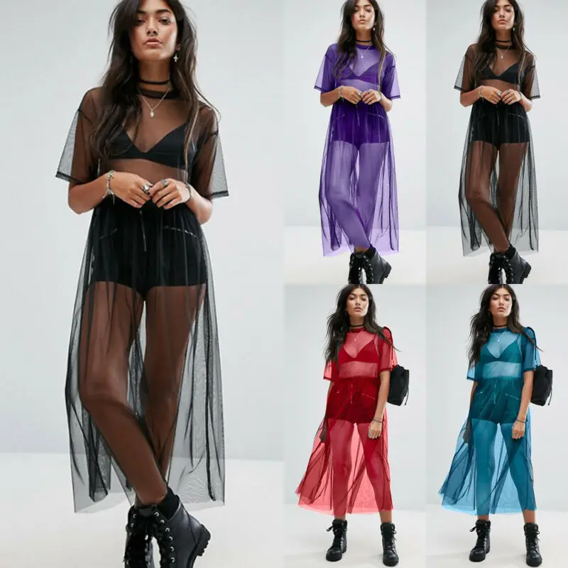 2019 платье с коротким рукавом женское сексуальное черное прозрачное Сетчатое