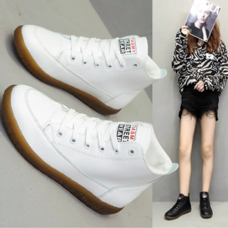 

Women's Shoes Women's Fashion Casual Leather Women's High-top Flat Shoes Mixed Colors Casual Lace-up Women's Vulanize Shoes 2021