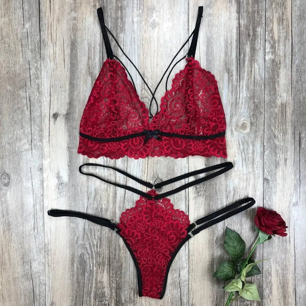 Сексуальные женские кружевные комплекты на шнуровке стринги эротическое нижнее
