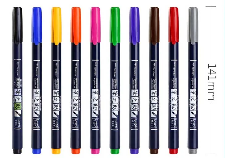 Tombow Fudenosuke Fude Brush Felt Tip Pen Set Art Marker 10 Colors Drawing Calligraphy Sketch Notes Hand Lettering Doodling Pens