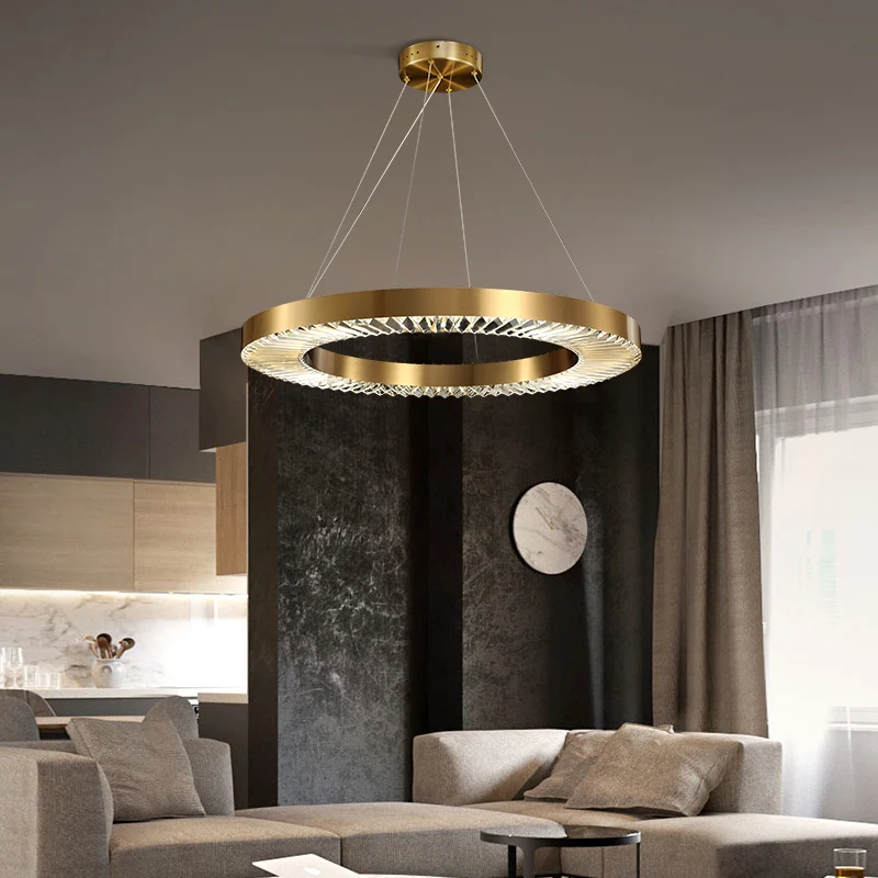 

FSS Modern Crystal Golden LED Dimmable With Remote Control Ring Chandelier Lighting For Bedroom Dining room Living Room Indoor