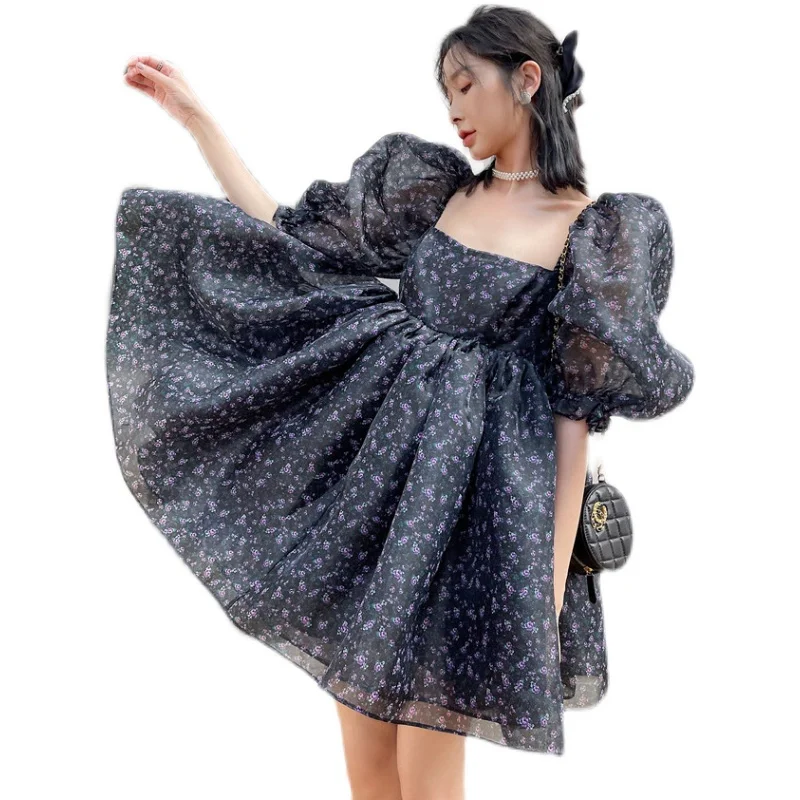 

chiffon dress floral printed women midi dresses 2322#