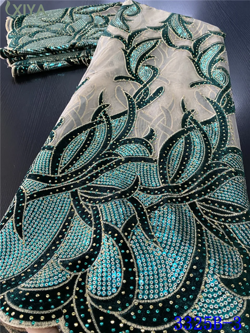 

Зеленые бархатные кружевные ткани с камнями, высококачественные нигерийские кружева сеточка, ткани с вышивкой, французские сетчатые тюлев...