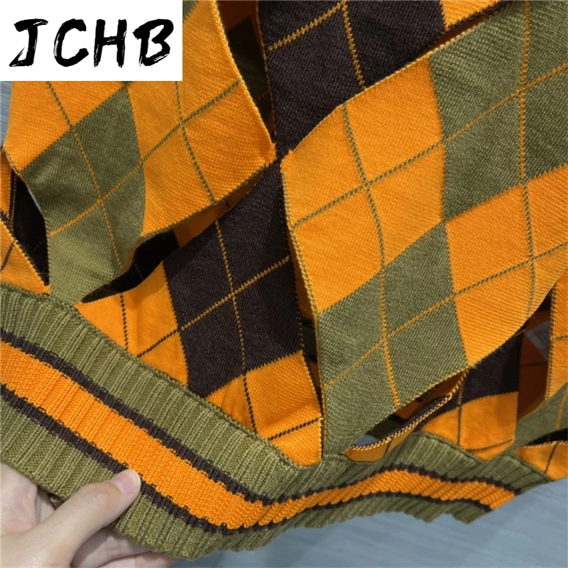 

High-end Vest Sweater for Women 2021 Early Spring New Sweet College Plaid V-neck Pullovers Fashion Sleeveless Sweaters Tank