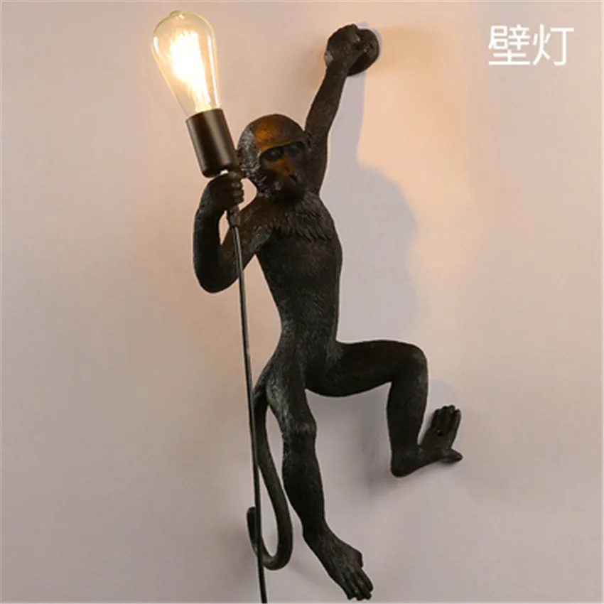 Black wall lamp Современные светодиодные подвесные светильники из смолы, скандинавские светильники обезьяны, гостиной, спальни, подвесной светильник для ресторанов и баров, светильники для кухни - Цвет корпуса: Black wall lamp
