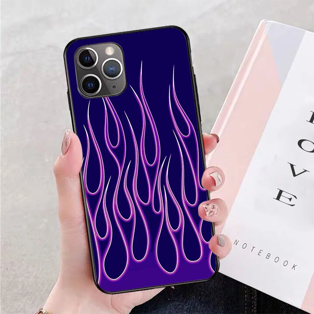 

For iPhone Blue-purple Fire flames Soft TPU Border Apple iPhone Case