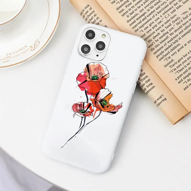 

Watercolor flowers gold leaves Phone Case White Candy Color for iPhone 11 12 mini pro XS MAX 8 7 6 6S Plus X SE 2020 XR