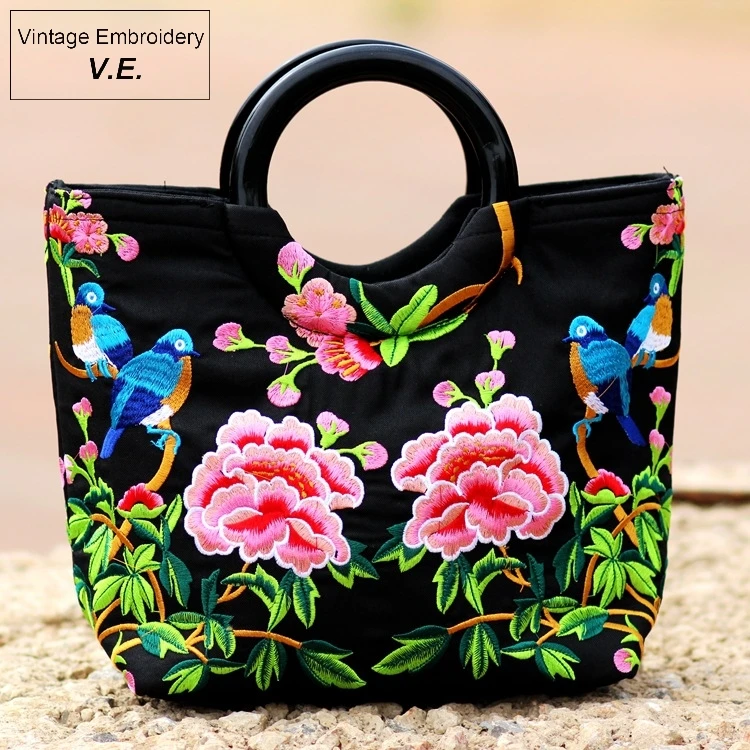 Винтажная Женская парусиновая сумка с вышивкой в этническом стиле цветочной